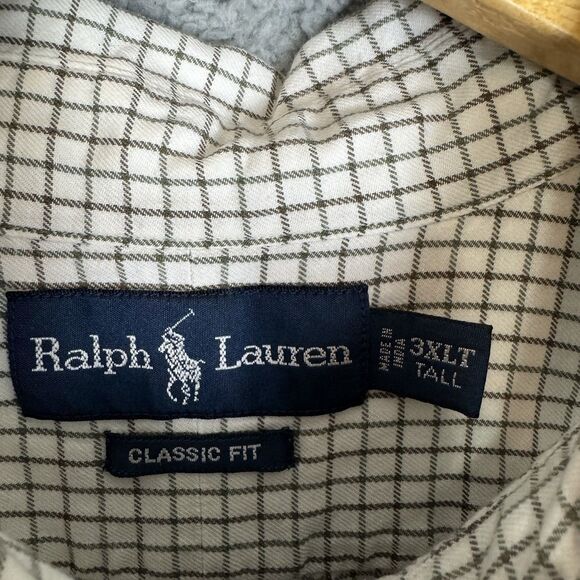 Ralph Lauren Shirt Mens 3XLT Cream Check Long Sleeve Button Down Classic Fit - Picture 3 of 8